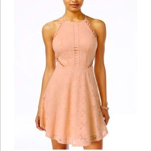 MATERIAL GIRL Junior Women Fit & Flare Dress Pink Size Medium Crotchet Cut Outd